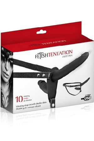 Fetish Tentation Strap-On dupli dildo sa vibracijom (crni)