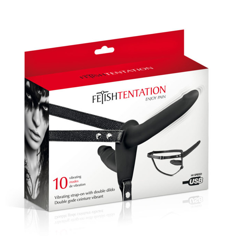 Fetish Tentation Strap-On dupli dildo sa vibracijom (crni)