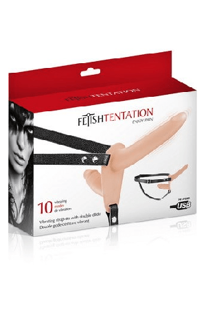 Fetish Tentation Strap-On dupli dildo sa vibracijom (boja kože)