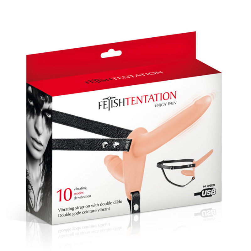 Fetish Tentation Strap-On dupli dildo sa vibracijom (boja kože)