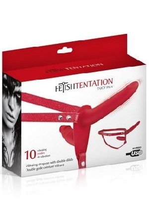 Fetish Tentation Strap-On dupli dildo sa vibracijom (crveni)